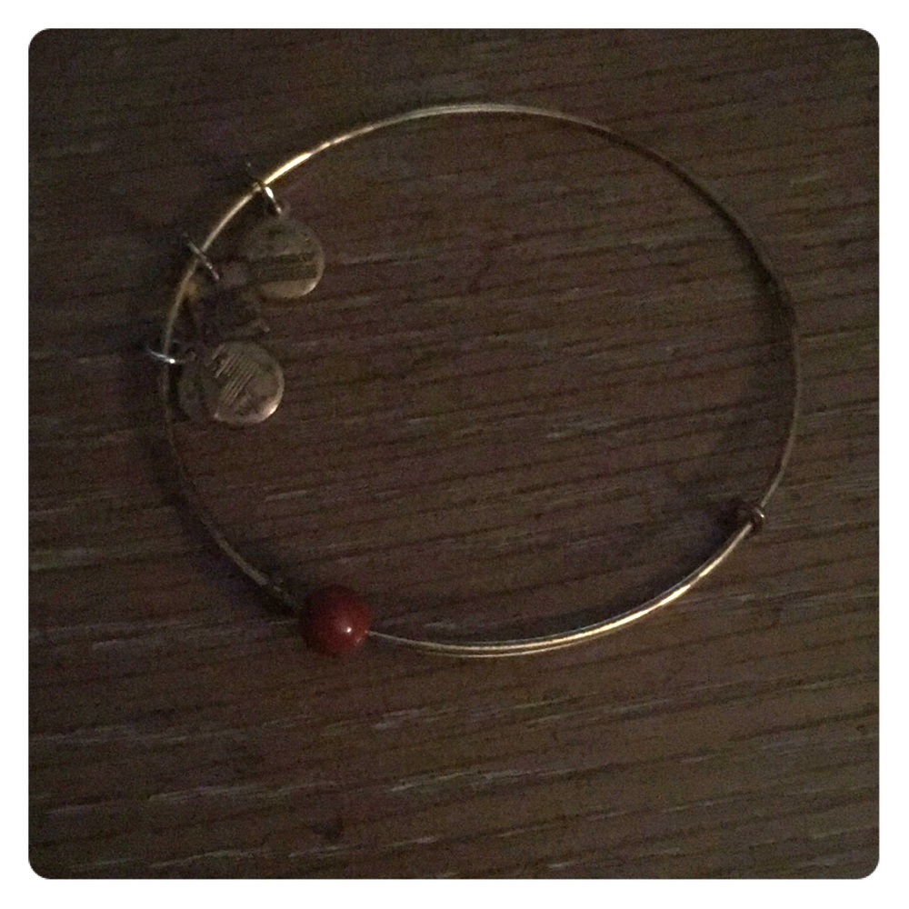 Alex and Ani bangle in gold with red stone